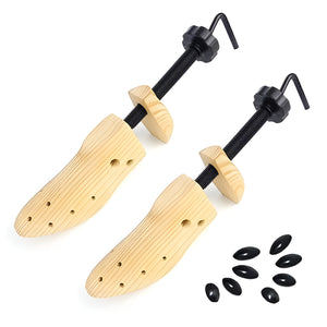Volamor - 2 Pcs Adjustable Wooden Shoe Stretchers with Pressure Pads - Brown