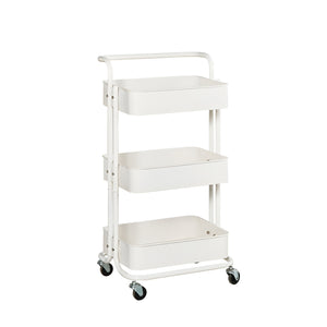 Pract Pack - 3 Tier Rolling Storage Cart with Breathable Shelves & Wheels - White