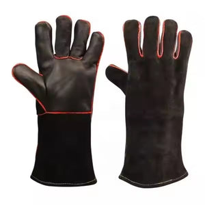 Herqona - 36cm High Quality Leather Fireproof Gloves with Forearm Protection - Black
