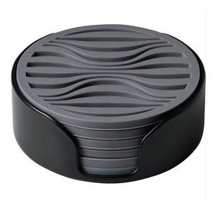 Pruchef  - 6 Pcs Silicone Coasters Set With Holder For Drink Cup Barware - Grey