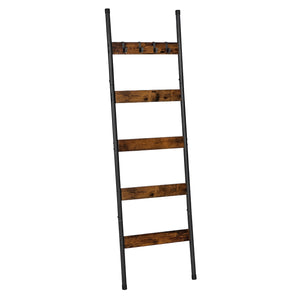Pract Pack - 160x44 cm Iron Towel Ladder Rack with 4 Shelves & Hooks - Brown