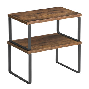 Pract Pack - 2 Pcs Adjustable Wood & Iron Kitchen Counter Shelf Organizer - Brown