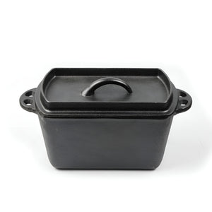 Pruchef - 27x12.5x11cm Pre Seasoned Cast Iron Bread Pot with Lid – Black