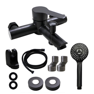 Herqona - Wall Mount Bathroom Faucet Set with Shower Head & Hose - Matte Black