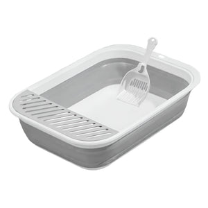 WigWagga - Large Collapsible Open Top Cat Litter Box Tray with Scoop - Gray
