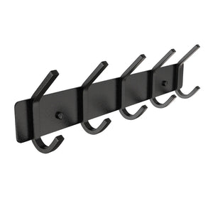 Pract Pack -  5 Hooks Heavy Duty Aluminum Alloy Wall Mount Coat Hook Rack - Black