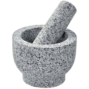 Pruchef - 15x10cm Stone Granite Mortar & Pestle Set for Kitchen - Grey