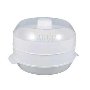 Pruchef - 2 Tiers BPA Free Plastic Microwave Vegetable Steamer with Lid - White