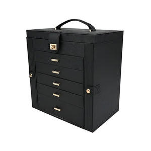 Volamor - 5 Layer PU Leather Jewelry Storage Box with 4 Drawers and Mirror - Black