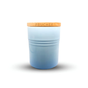 Pruchef - 650ml Ceramic Storage Jar with Wooden Lid 13cm - Various Colours