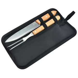Herqona - 2Pcs Stainless Steel BBQ Carving Knife & Fork Set with Portable Bag - Black