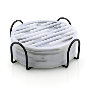 Pruchef - Set of 6 Heat Resistant Silicone Coasters with Holder - Marble