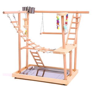 WigWagga - Interactive Parrot Bird Wooden Playground Stand Training Gym Set
