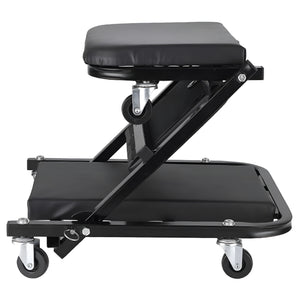 Herqona - 42cm Foldable Z Shape Metal Frame Mechanic Garage Creeper Stool - Black