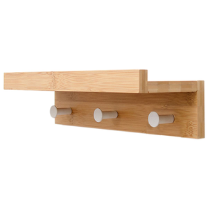 Pract Pack - Bamboo Wall Floating Shelf with Towel Hooks - Brown