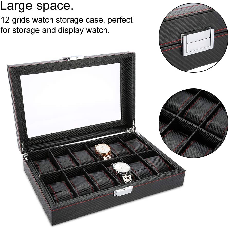 Pract Pack 12 Slots Carbon Fibre Watches Storage Case and Display Bo Melika Brands