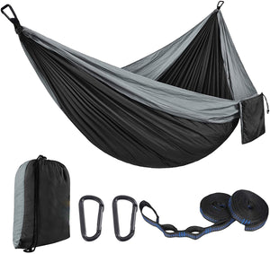 Herqona - 270x140 cm Portable 210T Nylon Camping Hammock with Buckles & Bag – Black
