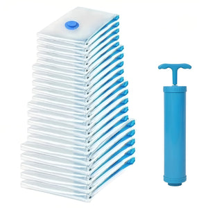 Pract Pack - 20 Pcs Reusable Vacuum Storage Seal Bags with Hand Pump - Blue