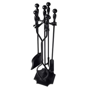 Herqona - 5 Pcs  Fireside Fireplace Tool Set with Base For Home  - Black
