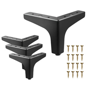 Pract-Pack - 4 Pcs Iron Modern Furniture Triangle Legs with Silicone Pads - Black