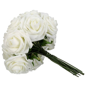 Volamor - 25 Pcs Artificial Foam Roses with Stems for Wedding & Party - Cream