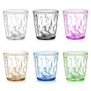 Pruchef - 6 Pcs Plastic Drinking Glasses with Diamond Cut Design - Multicolor