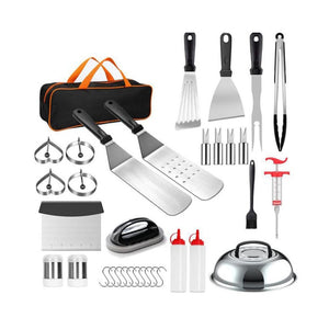 Pruchef - 34 Pieces Stainless Steel Barbecue Utensil Kit Tool Set - Silver