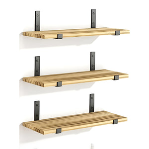 Pract Pack - 3 Pcs Wooden Wall Shelves for Living Room Décor & Storage - Brown
