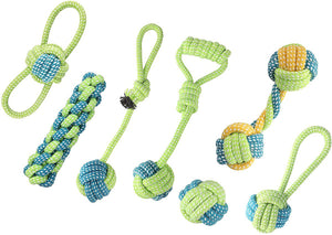 WigWagga - Cotton Rope Teeth Cleaning Chew Toy for Dogs - 7 Piece - Green Default Title
