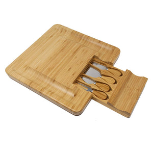 Pruchef - Bamboo Cheese Board Platter and 4 Stainless Steel Cheese Knives Default Title
