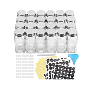 Pruchef - 24 Piece 120ml Glass Spice Jar Containers with Labels Set Default Title