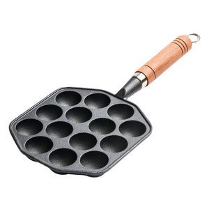 Melika Brands - Takoyaki Cast Iron Plate, with Wooden Handle  17cm - Black Default Title