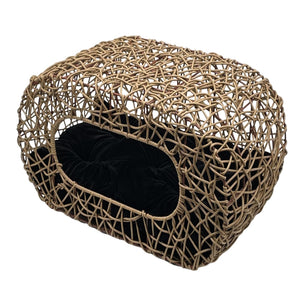 WigWagga- 62cm Fun Stackable Cat Condo Rattan House Enclosed Bed- Brown