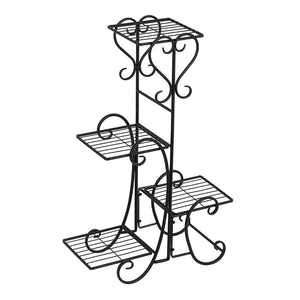 Herqona - 4 Tier Metal Planter Display Rack Flower Pot Stand Outdoor Decor 79cm - Black