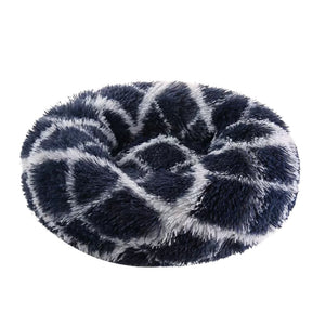WigWagga- Comfortable Round Donut Fluffy Plush Calming Pet and Cat Bed - Blue