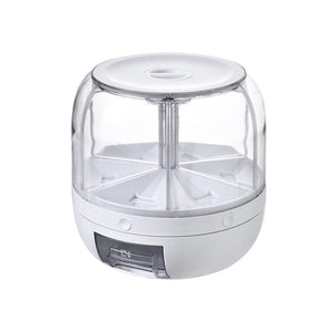 Pruchef - 6 Grid Round Rotatable Grain Dry Food Storage Container 27cm - Transparent