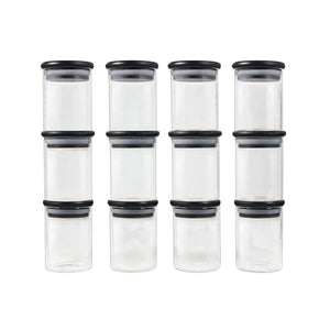 Pruchef - 10pcs Glass Spice Jars With Black Lids 150ml - Transparent