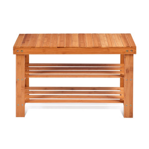 Pract Pack - 3 Tier Bamboo Shoe Rack Bench, Shoe Organizer for Hallway or Living - Brown