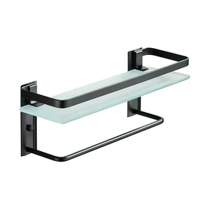 Pract Pack - Wall Mounted Stainless Steel Glass Bathroom Shelf Towel Rack - Black