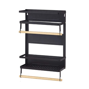 Magnetic Fridge Spice Rack with Paper Towel Holder Organizer- Black