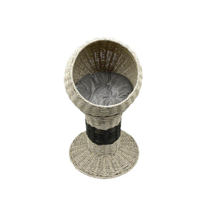 WigWagga- Modern Artificial Rattan Top Round Wicker Washable Chair Cat Bed 67cm- Grey