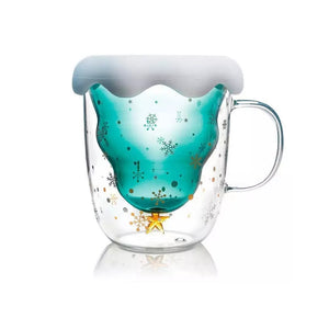 Pruchef - Double Walled Christmas Espresso Tree Star Cup with Lid 300ml - Clear
