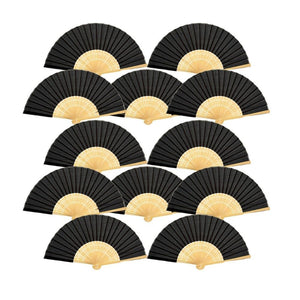 Volamor -12 Piece Black Bamboo Fan for Events - Black