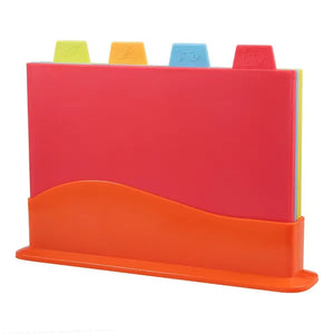 Pruchef- Set of 4 Colourful Cutting Board with Storage Stand - Multi-Colour