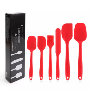 Pruchef - 6 Pcs Heat Resistant Silicone Spatula Set Silicone Kitchen Utensils Set- Red