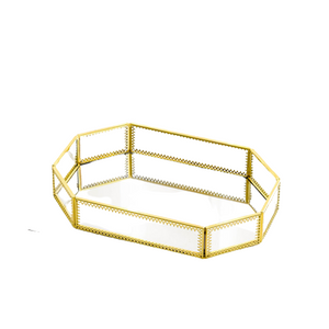 Volamor - Gold  Luxury Smooth  Glass Mirror Tray, Decor Vanity Piece  - 42cm