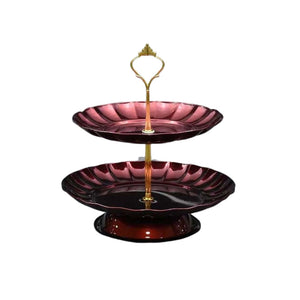 Pruchef - Two Layer Stainless Steel Fruit Serving Tray Round Decorate Serving Platter - Red