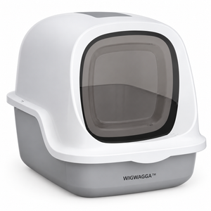 WigWagga - Low Odour Enclosed Cat Toilet Litter Box - 38cm x 49cm x 39cm - Grey