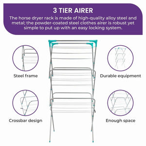 Pract Pack - 3 Tier Expanding Garment Laundry Drying Rack Airer - Blue