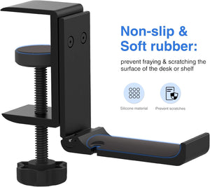 GajToys - 3 cm Multifunctional Aluminum Foldable Under Desk Headphone Holder - Black